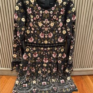 Needle & Thread Black Dress with Floral Embroidery